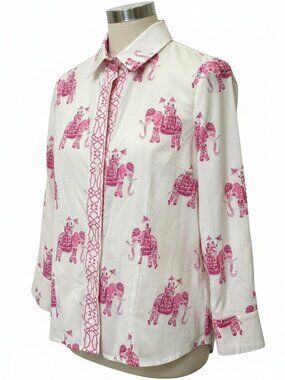 Patty Kim Pink Elephant Print Button-Down Shirt S